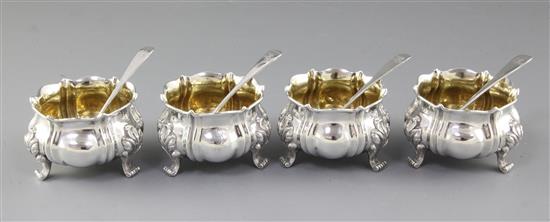 A set of four William IV silver salts, by Charles Goodwin, dia 78mm, weight 15.6oz/486grms.